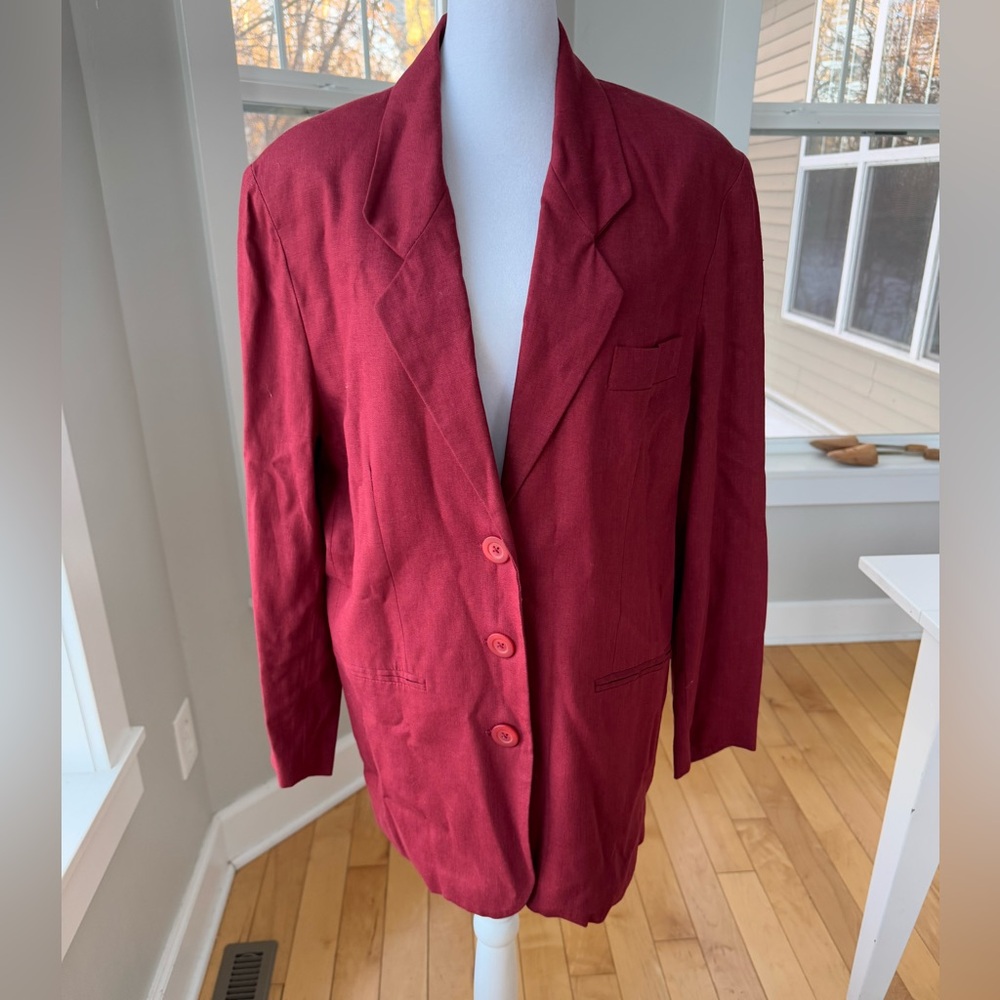 Vintage Express Brick Red Linen Blend Oversized Blazer Jacket Size Medium